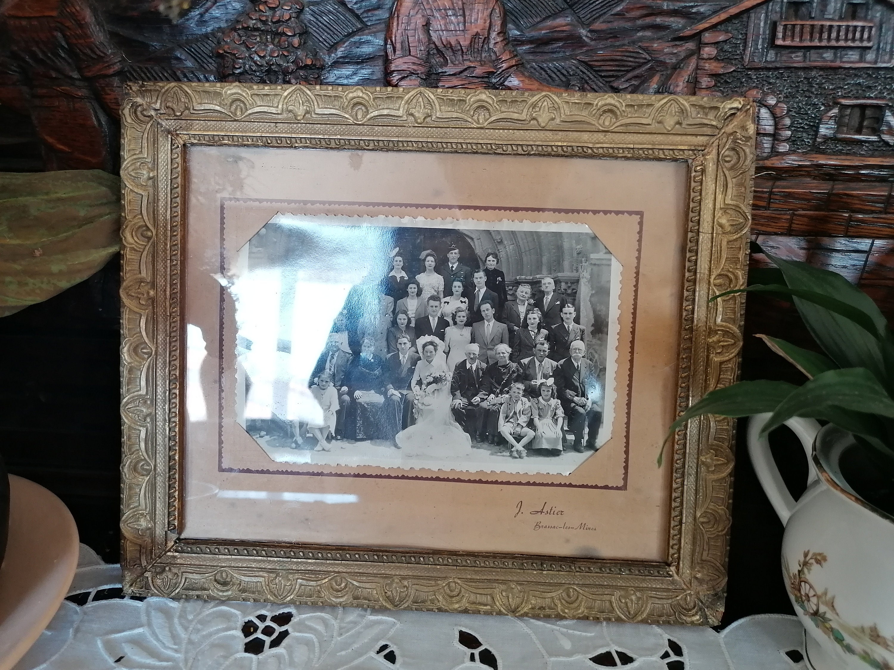 Antique Cadre de Photo Noir et Blanc, Époque Des Années 1920S.photo Groupe d'une Famille.cadre Origi