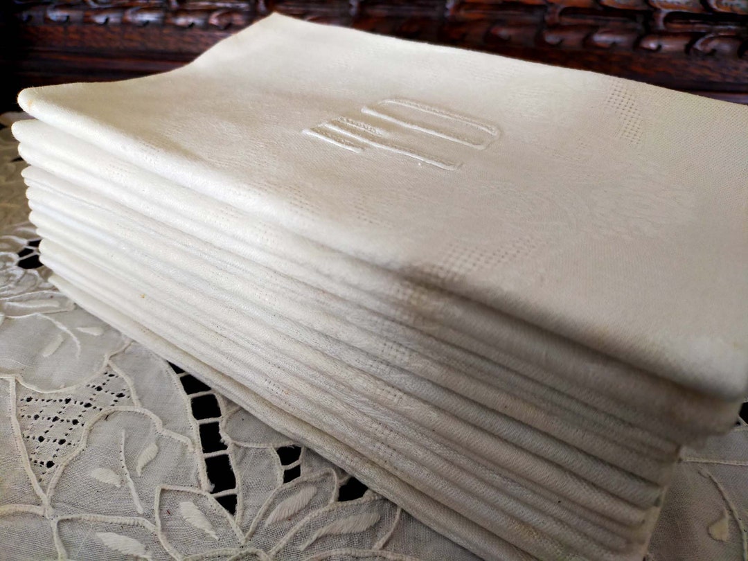 Vintage Large Cotton Damask Napkinsset of 12pcsmonogram Etsy