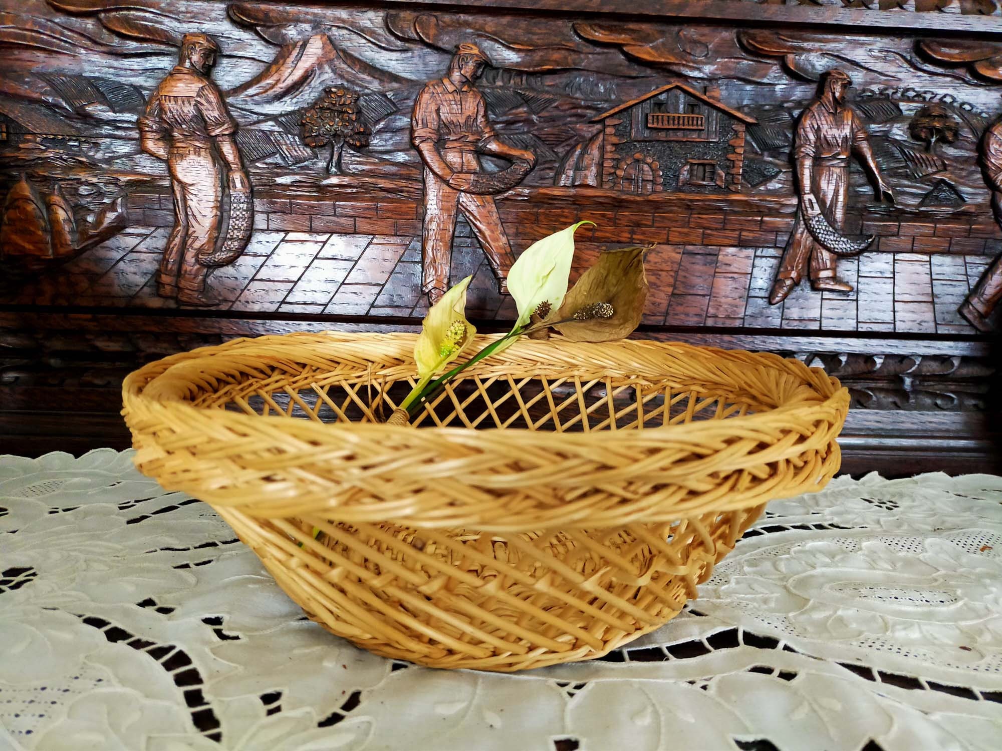 Panier Rustique de Moisson Wicker, Pièce Maîtresse Table.bâteau Des Affaires Table.panier Jardinage 