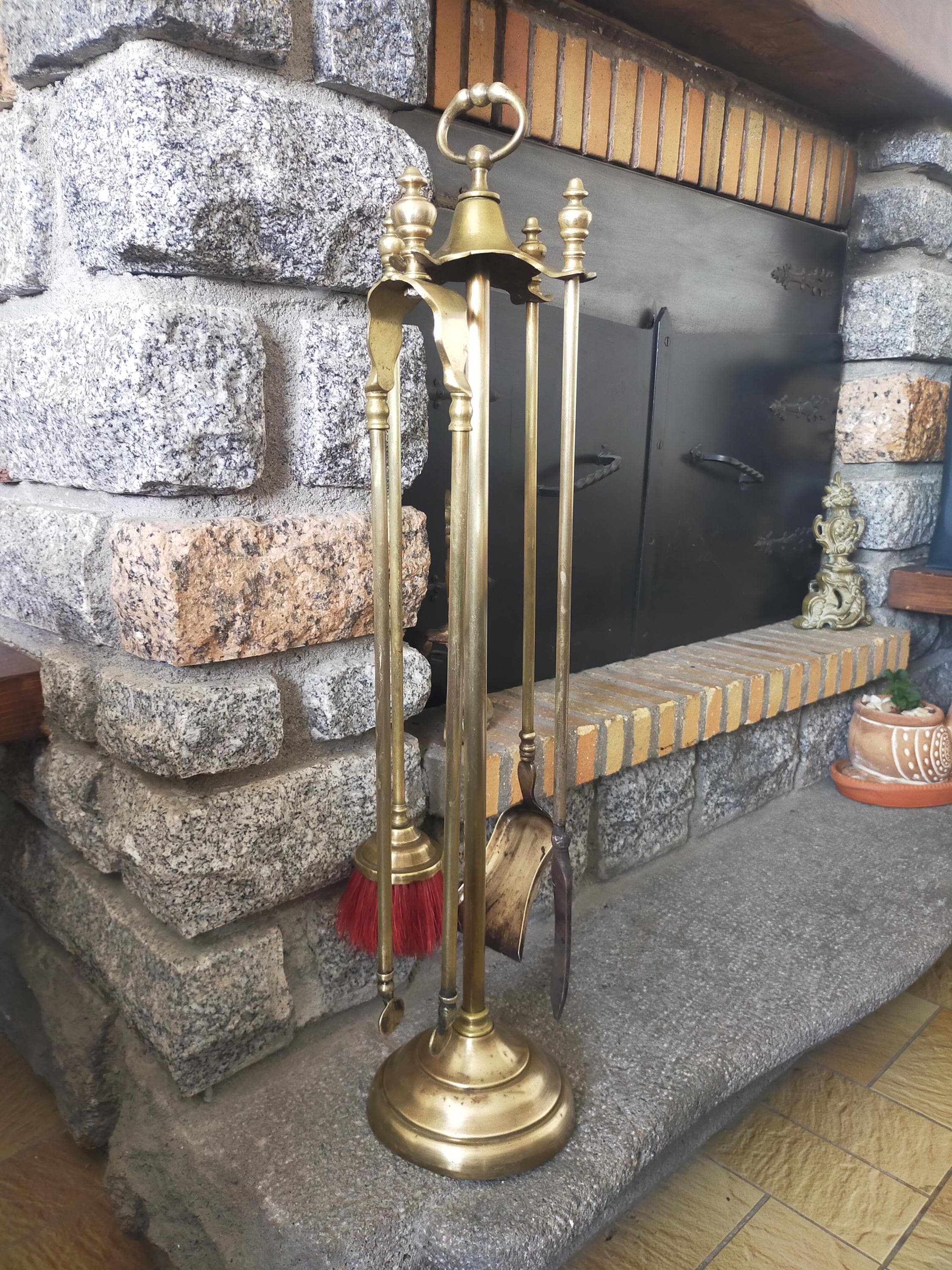 Vintage MCM Brass Fireplace Broom Brush 13" Long - View #2