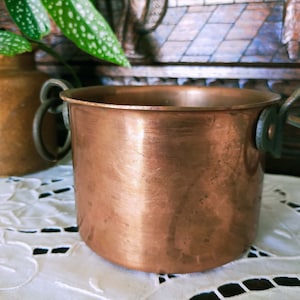 Vintage French Soup Pot,Rustic French Kitchen,Traditional French Farmhouse.Copper Saucepan,Stove,Fry,Cast Iron Handle