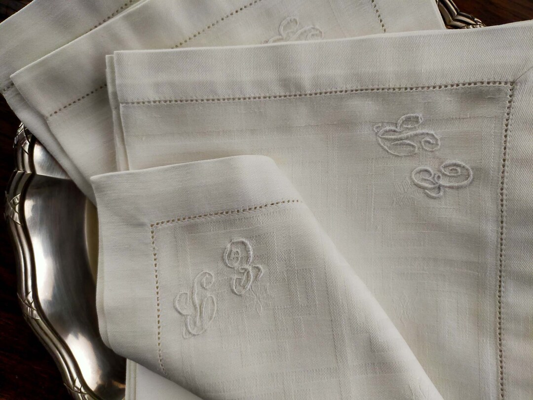 Vintage Cotton Damask Napkins Monogram Initials Etsy