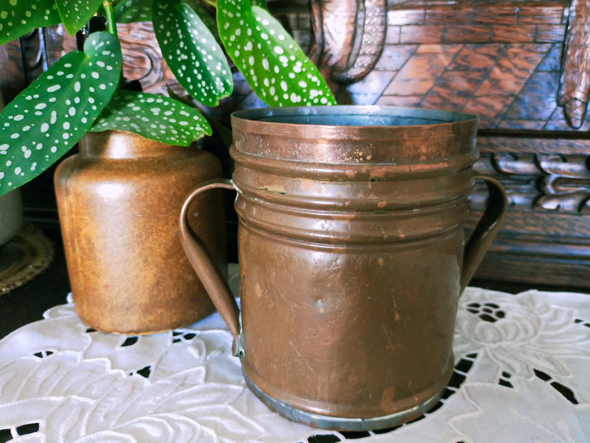 Vintage Pot de Soupe Français, Ancienne Tasse d'eau en Cuivre, Cuisine Français Rustique, Ferme Fran