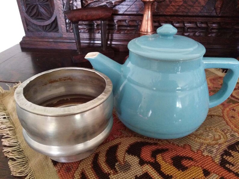 Vintage Coffee Pot,Vintage French porcelain rustic kettle in a farm kitchen,Art Nouveau Fran\u00e7ais.Vintage of the 1920s