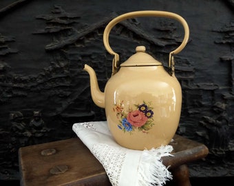 Vinatge théière,tea-pot frenche,rustique bouilloire en émail,Cuisine française,Pot de thé rustique,Souvenir de la vie traditionnelle..A-1