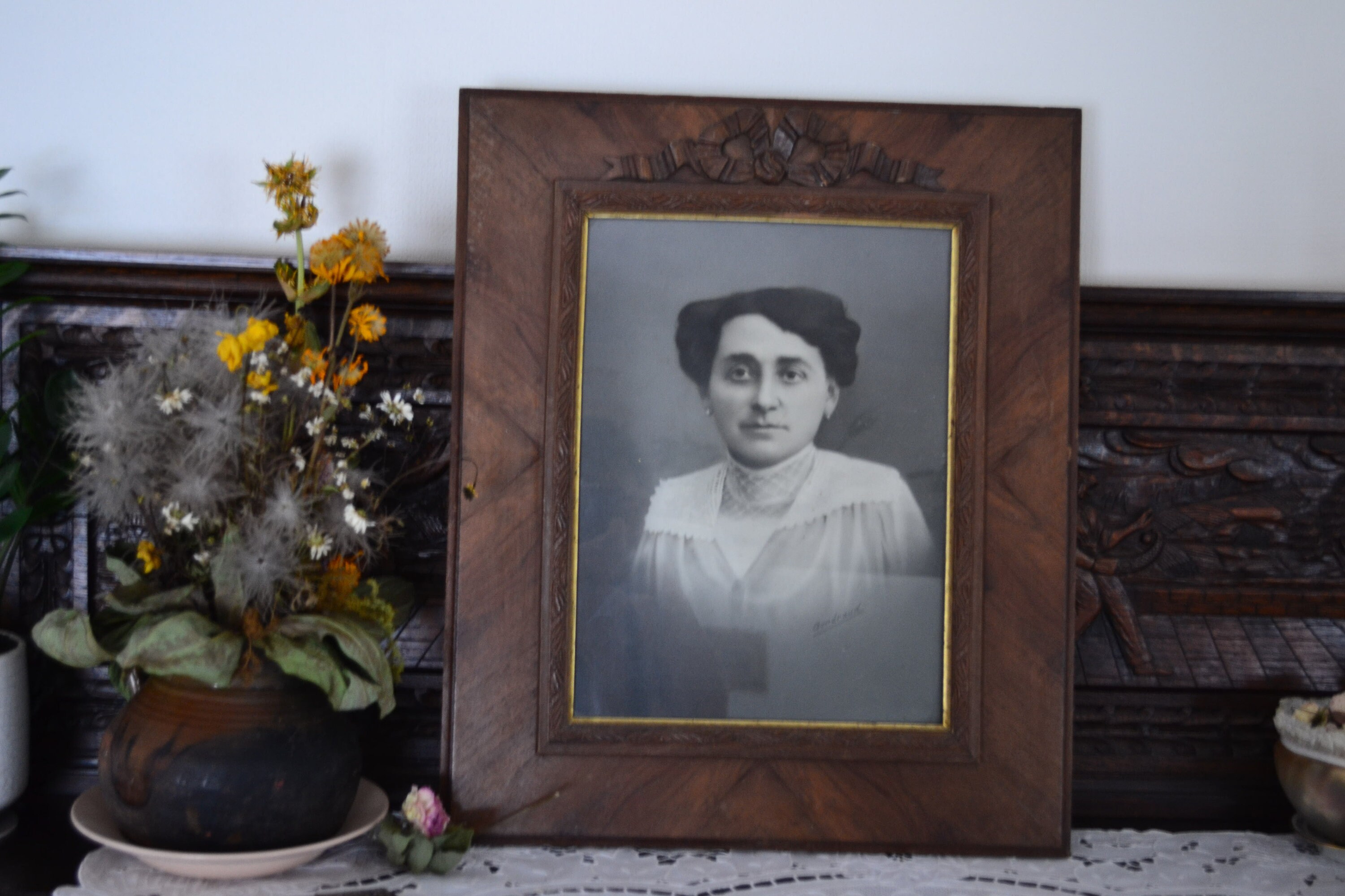 Antique Cadre de Photo Noir et Blanc, Époque La Période Napoléon Iii.portrait d'une Femme Française.