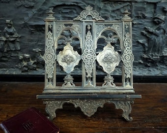 Antique bronze BIBLE holder, French church, Religious collection, Rare to find, Souvenir of traditional religious life,