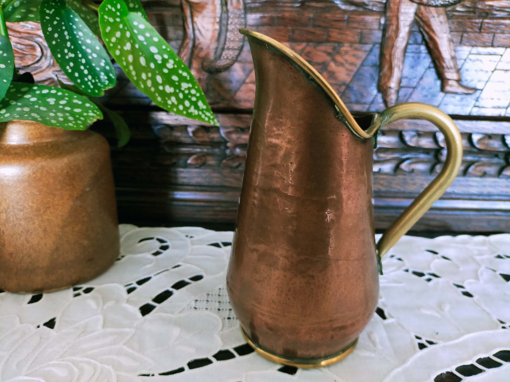 Vintage Pot d'eau en Cuivre et Laiton, Ferme Français Traditionnelle.forgées à La Main.cuisine Franç