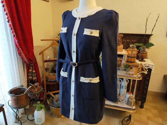 Vintage Wool Cloth Dress, Silk Lining, Knot Belt.