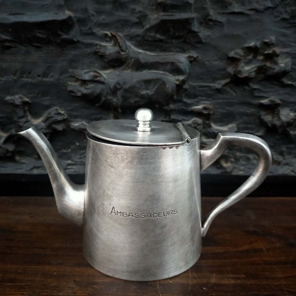 Vintage Small teapot, silvered bronze milk pot, rustic kettle, Nice cuisine, Art Nouveau, Souvenir of traditional life.A02