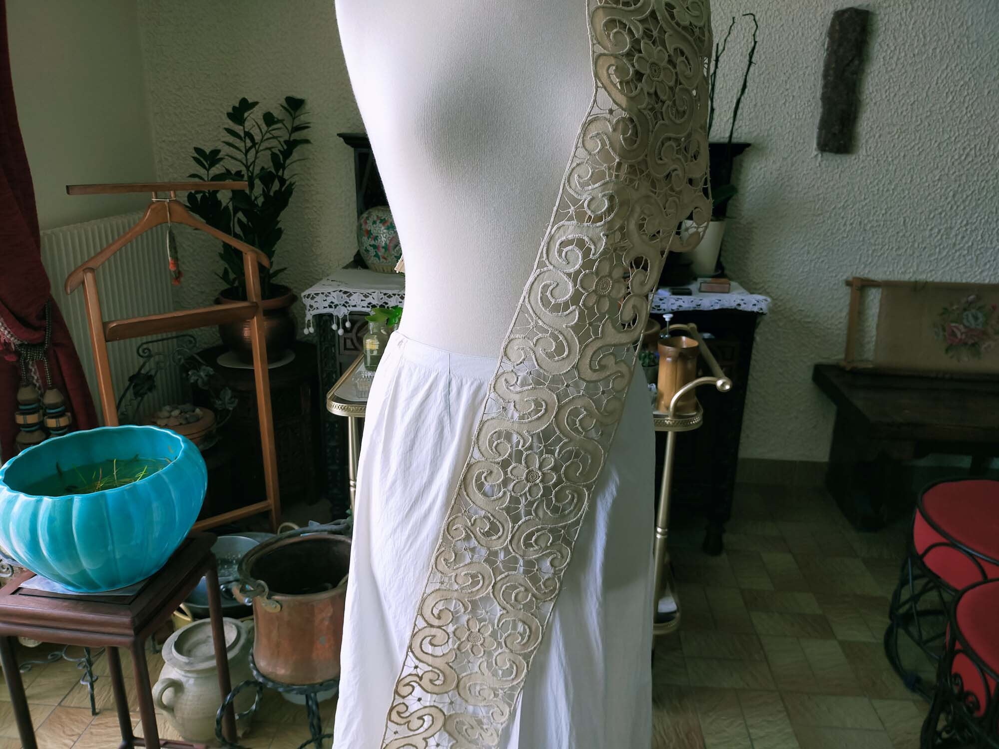 Ancienne Ceinture Décorative.collection Française Traditionnelle.dentelle Broderie en Lin, Brodé à L