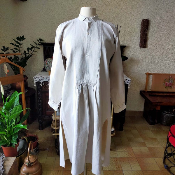 Chemise de nuit en lin Français T003,artiste Smock ferme Français,monogramme ferme Français,Souvenir de la vie traditionnelle..