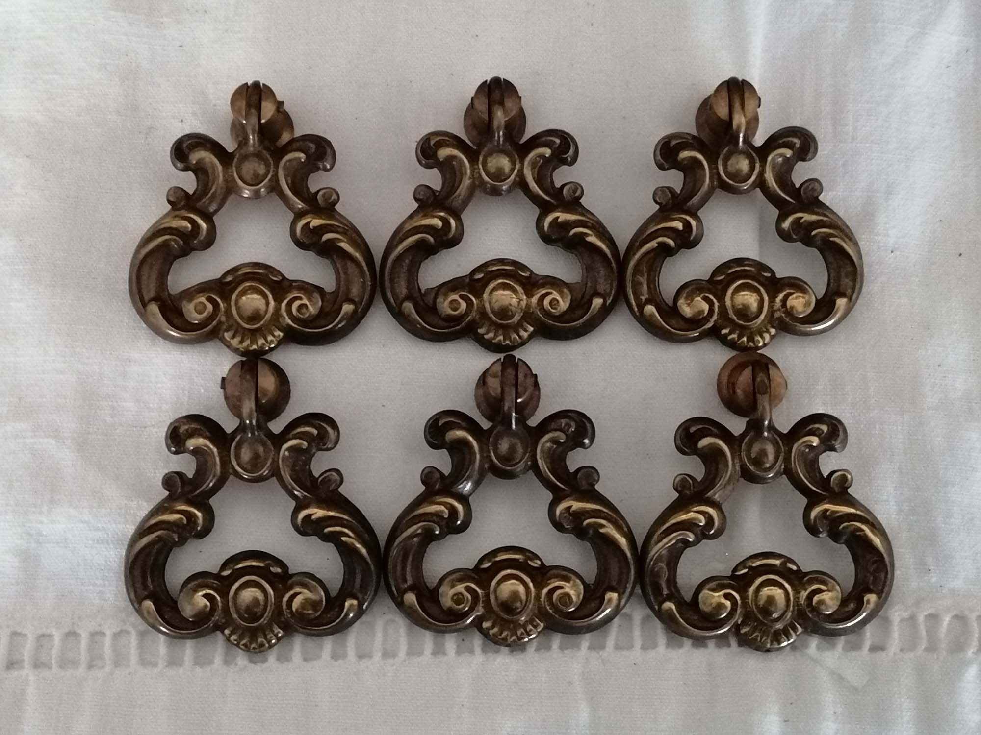 Une Série de 6Pcs Ancien Poignée en Bronze.style Louis Xv.vintage Tiroir Meuble Lux Antique.vintage 