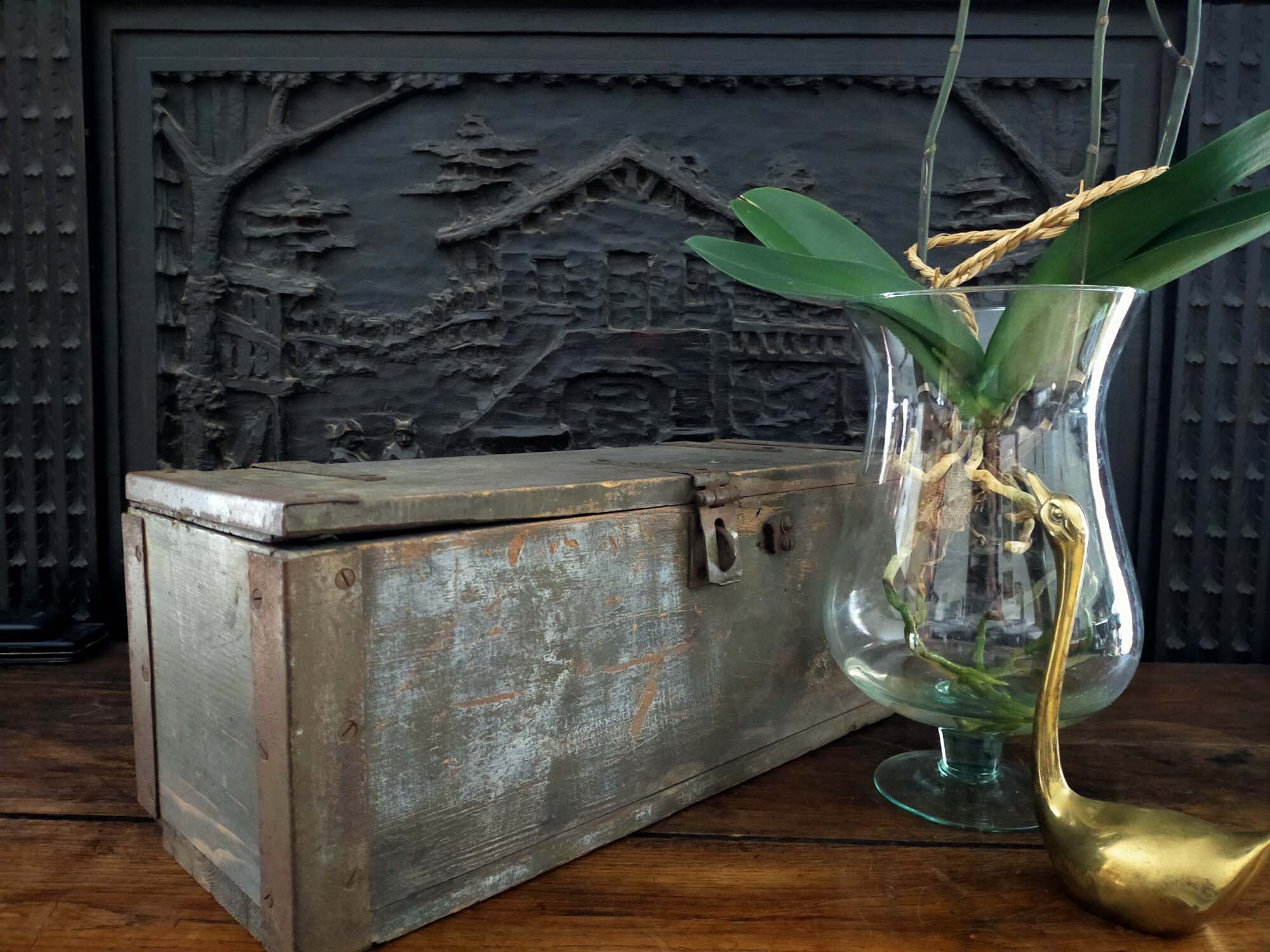 L'ancien Boîte de Munitions, Caisse Munitions La 1Ère Guerre Mondiale, Boîte en Bois et Fonte.collec