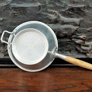 Vintage Aluminum colander, oil colander, flour colander, traditional French cuisine. Souvenir of traditional life. A07
