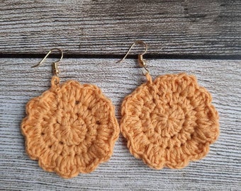 Crochet Round Scalloped Earring, Dropdown Hook, Nickelfree, Gift for Mother and Girl, Summer Boho Hippie Festival Style Jewelry