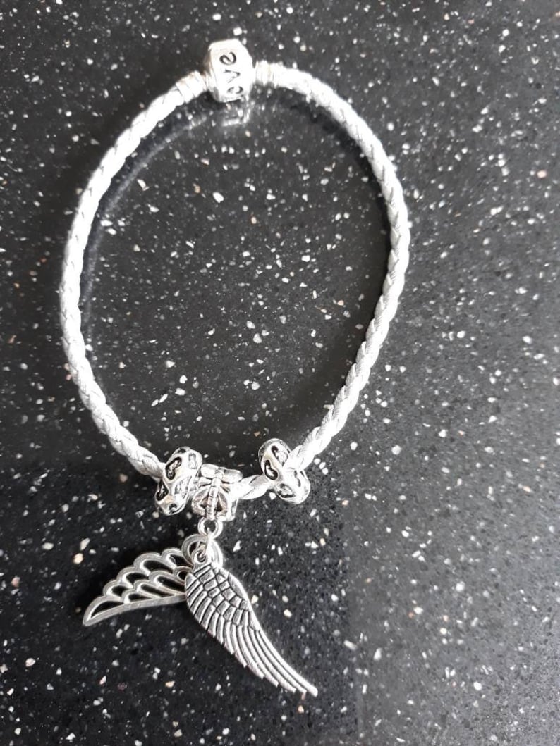 mothers day gift under 15 ladies bracelet leather bracelet with silver Angel wings 20 cm leather clasp and charm Angelwings bracelet