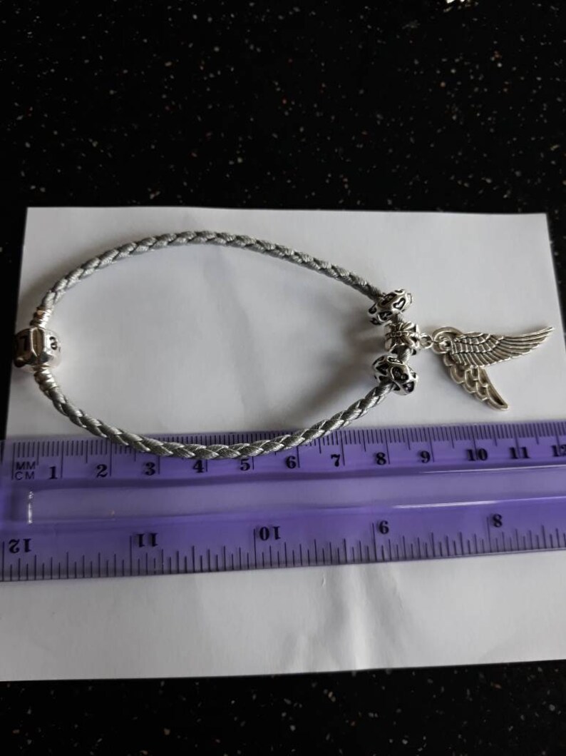 mothers day gift under 15 ladies bracelet leather bracelet with silver Angel wings 20 cm leather clasp and charm Angelwings bracelet