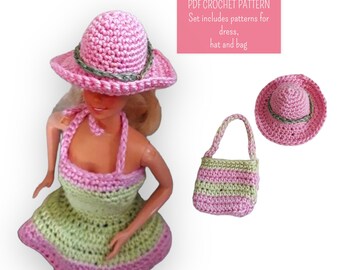 Teendoll summer dress set , crochet pattern, direct download, PDF pattern only