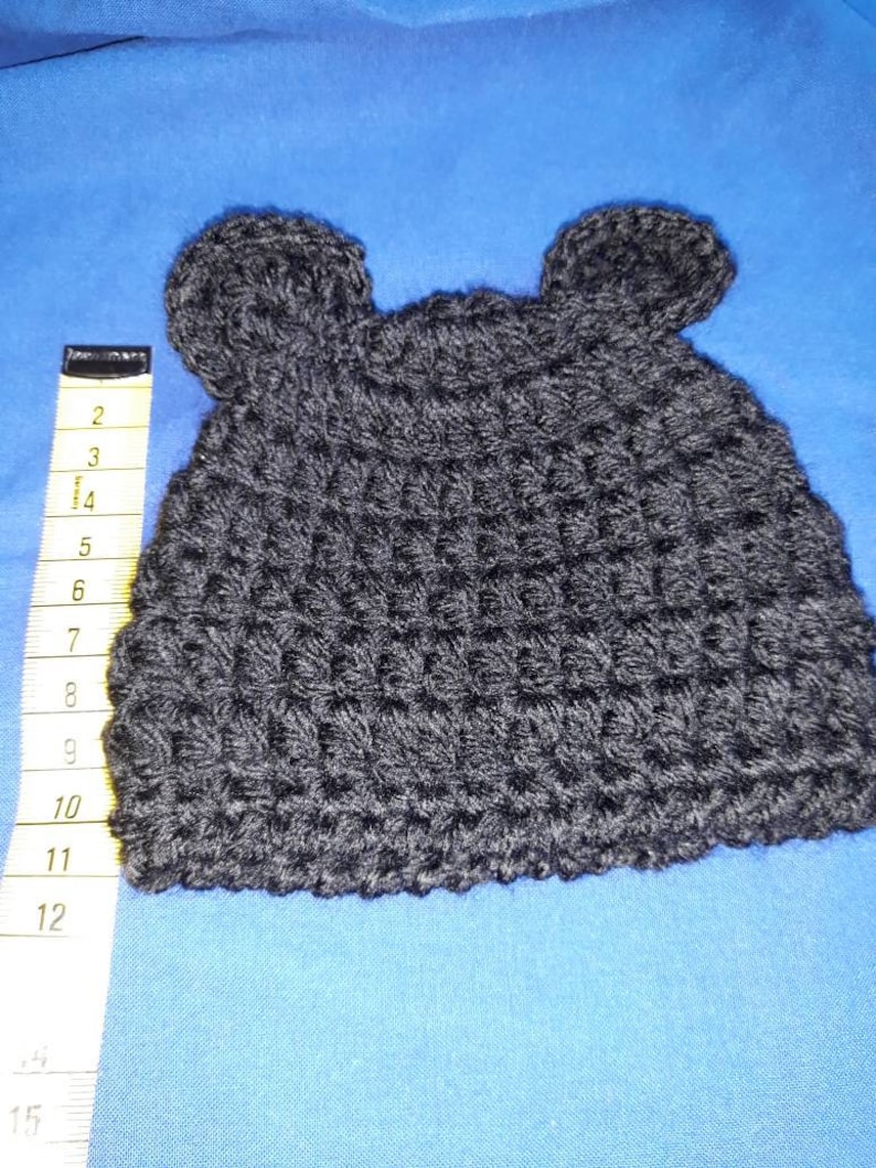 Black Babyhat with bear ears preemie newborn toddler size newborn photo prop baby photo prop customizing possible black baby bearhat