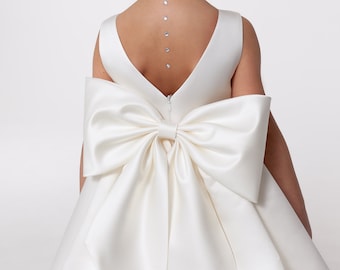 Robe de demoiselle d'honneur blanche pour mariage, robe de demoiselle d'honneur junior, robe en satin pour tout-petit, robe de mariage ivoire pour enfant, fille formelle pour fille