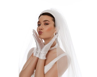 White bridal veil, minimalist veil for bide, simple soft tulle veil, 2 tier veil headband,  customised wedding veil, bridal veil engraving