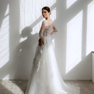 Bestseller Ivory Blush Color Vintage Style Long Sleeves lace wedding dress  #1258
