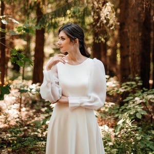 Simple wedding dress with long sleeves, Open back dress, White wedding dress, A-line wedding dress, Minimalist wedding dress Florence