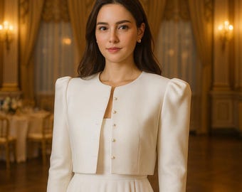 Flower Girl Dress Jacket with Long Sleeves, Cover-Up, Ivory Kids Pearl Blazer - Wedding, Communion