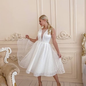 Short Wedding Dress Open Back Wedding Dress Glitter Bridal - Etsy