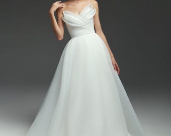 Bohemian wedding dress, Draped corset wedding dress, Minimalist A-line dress, Elegant romantic bridal gown Diana