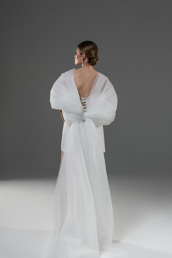 off shoulder dress with shawl Sophia Beaded Shawl Gown