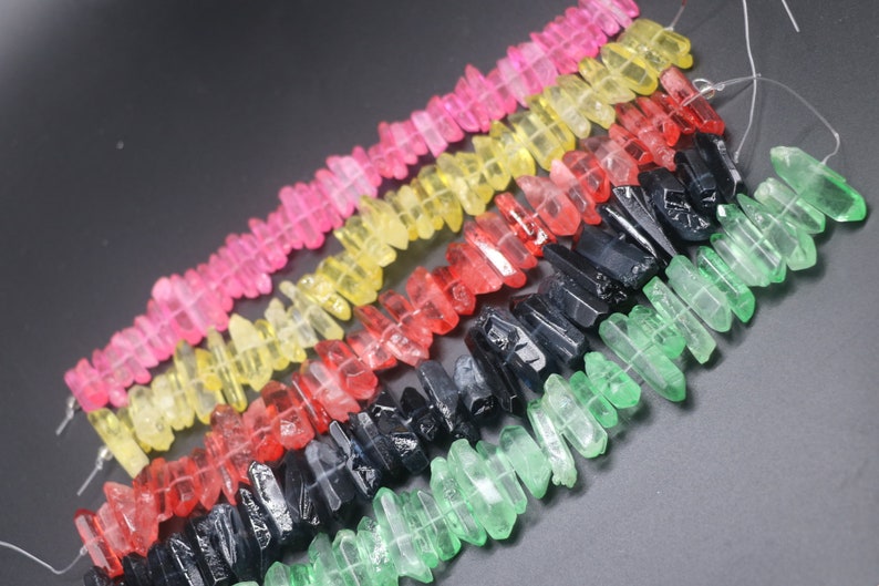 8 size 5x15mm Druzy Crystal Quartz Point Pendant Polished Top Drilled Stick Gemstone Beads Matte Crystal Tusk Pendant Loose Jewelry
