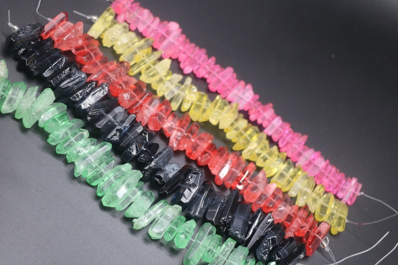 8 size 5x15mm Druzy Crystal Quartz Point Pendant Polished Top Drilled Stick Gemstone Beads Matte Crystal Tusk Pendant Loose Jewelry