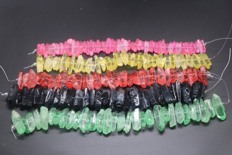 8 size 5x15mm Druzy Crystal Quartz Point Pendant Polished Top Drilled Stick Gemstone Beads Matte Crystal Tusk Pendant Loose Jewelry