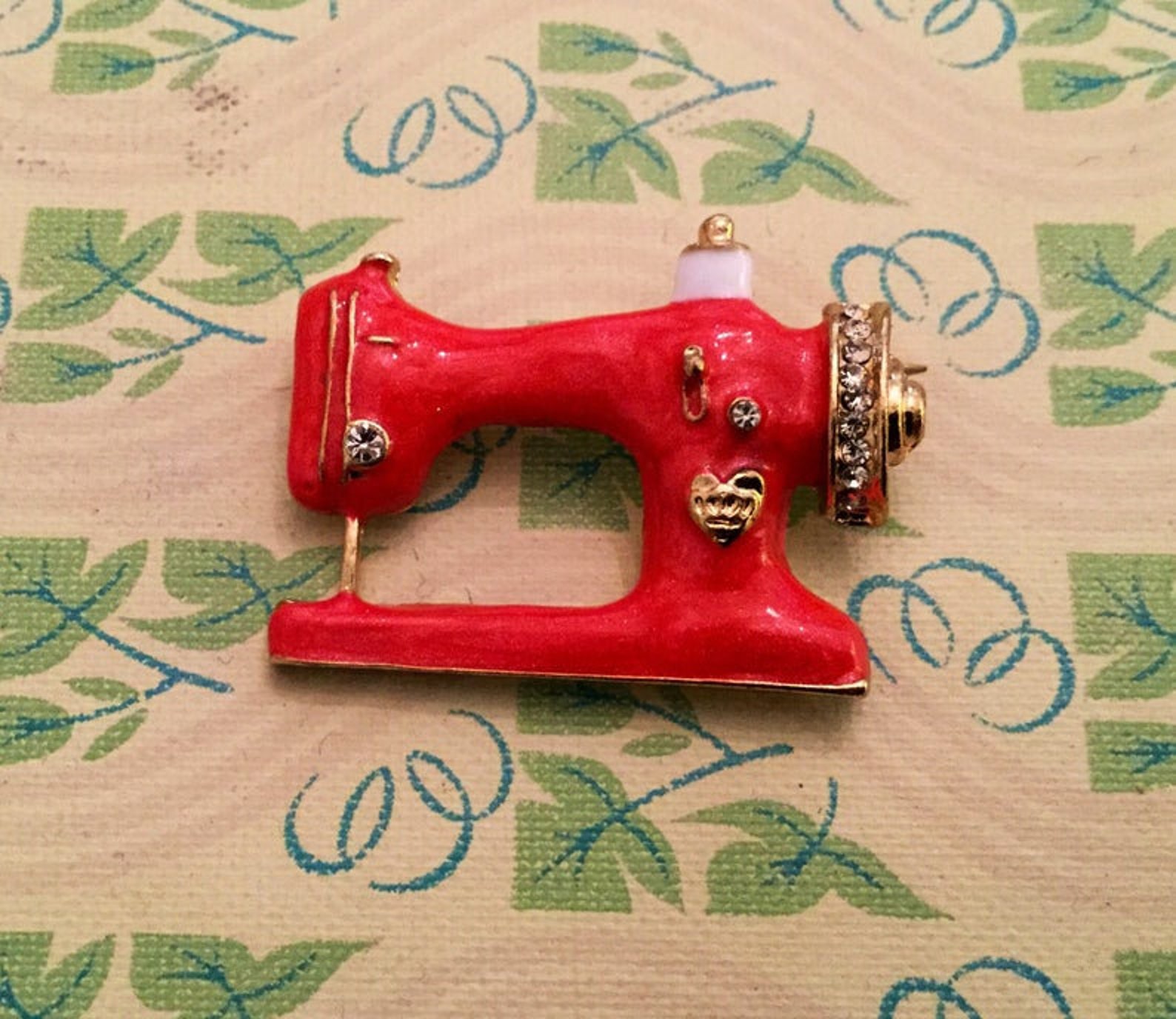 Sewing Machine Brooch Black Enamel With Crystals Pin Etsy