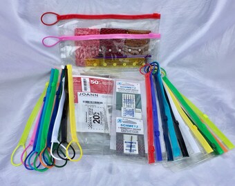 New! Now in 2 sizes, Clear vinyl bags 4"x10" and 6" x 10" with card pocket and loop; available in 12 colors of closures