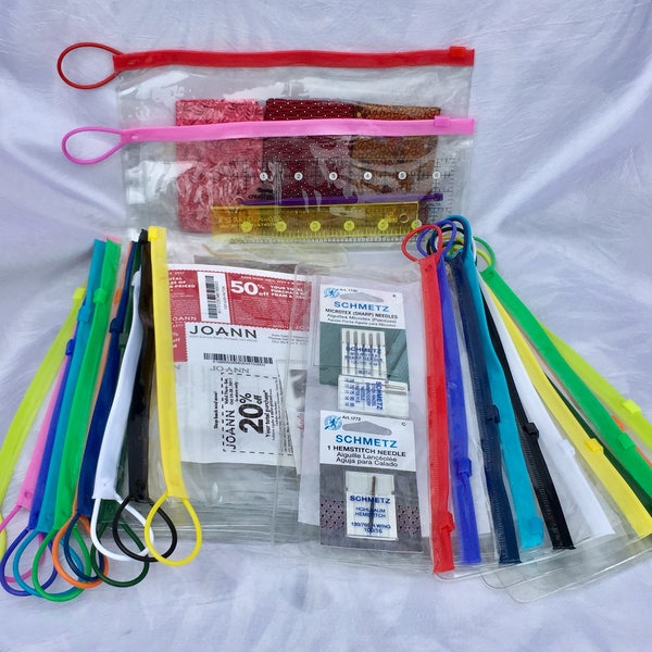 New! Clear vinyl bags 4"x10" and 6" x 10" with card pocket and loop; available in 12 colors of closures. Choose set of 3,5 or 10 pcs