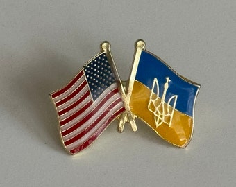 Ukrainian/American Metal Flags Lapel Pin Badge For Clothes