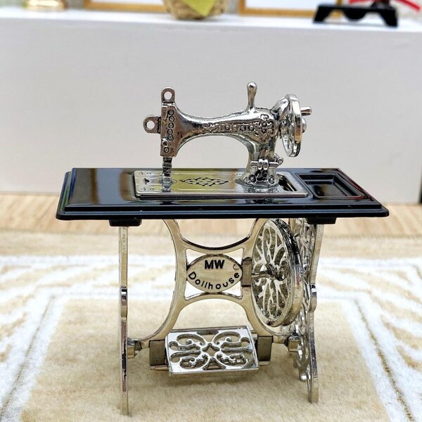 Miniature antique treadle sewing machine for 1/12 doll house