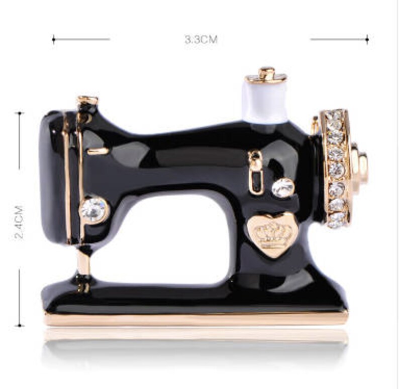 Sewing Machine Brooch Black Enamel With Crystals Pin Etsy
