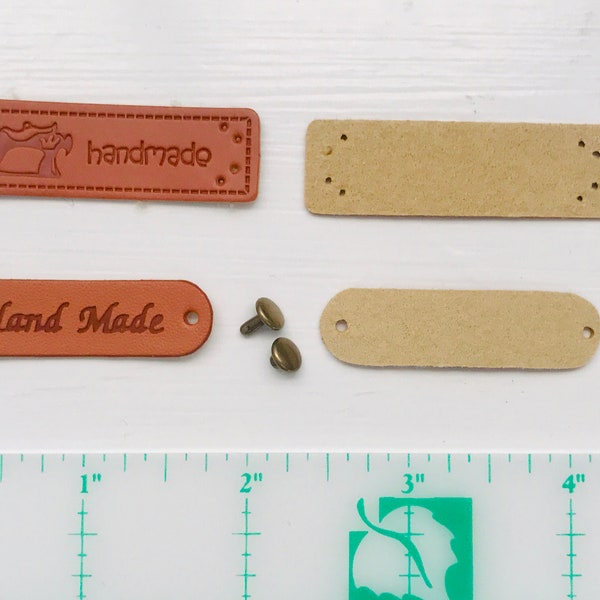 Labels for handmade bags, purses, totes, etc., PU leather, set of 2, sew-in or with 2 rivets