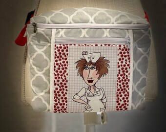 Nurse hip bag, adjustable strap, 2 zippered pockets outside, detachable multi-pockets inside, slot for papers or/and  folding board