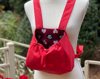 Pet carrier, dog carrier, cat carrier, pet sling, summer version, cross back adjustable straps, made of sports nylon and soft flannel inside