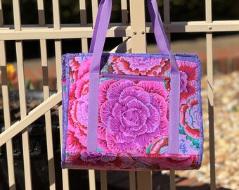 Ultimate carry all designer bag for sewing, quilting and other crafts, sleeve for roller cart, ironing pad, Kaffe Fassett cotton fabric