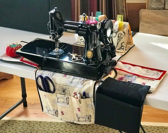 PDF tutorial: Singer Featherweight sewing machine tote, workstation 2 in 1 with protective arm sleeve/trash catcher