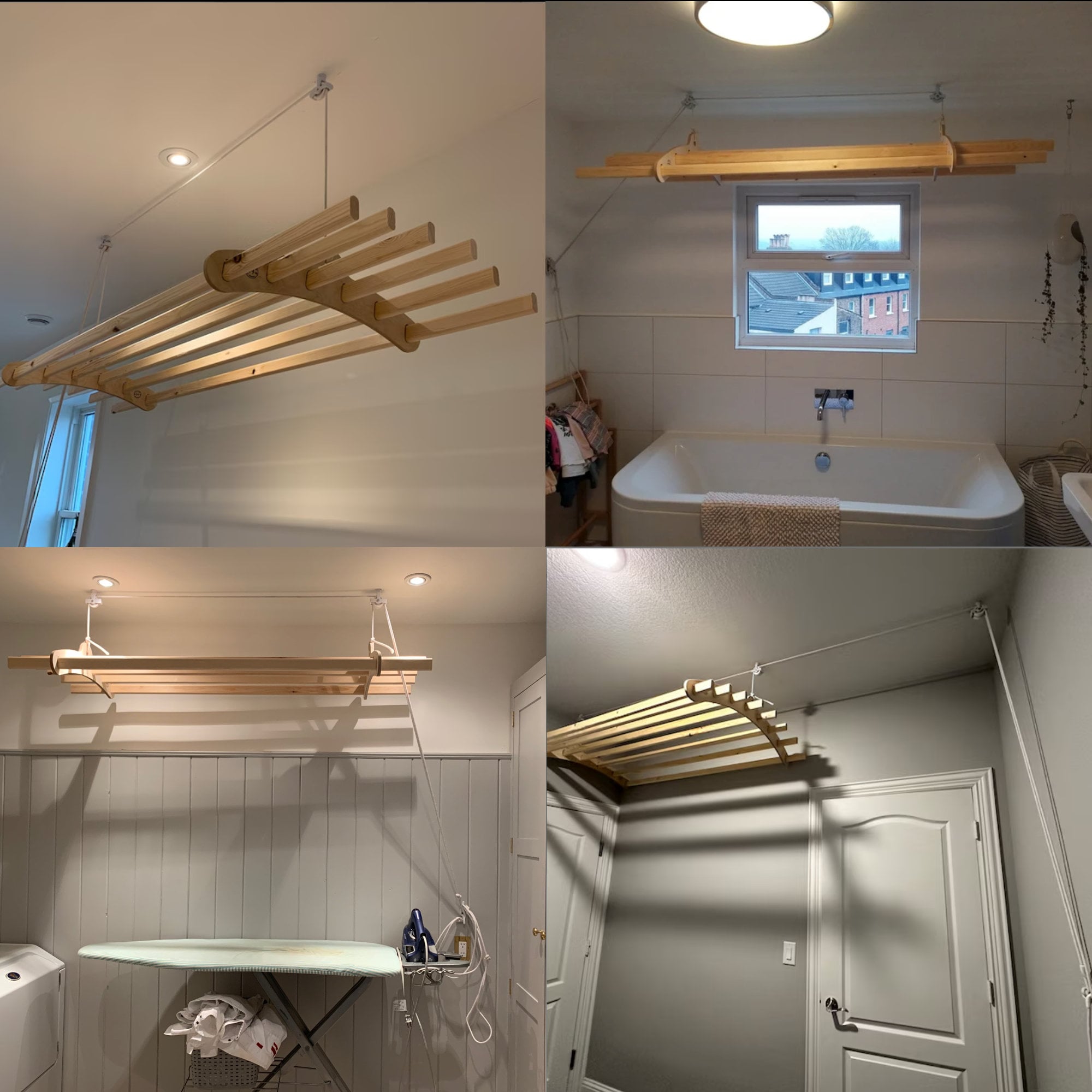 10 Lath Handmade Wooden Clothes Rack Dryer Ceiling Mounted Pulley Laundry Airer Etsy UK