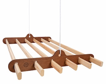 6 Lath Flat Wooden Hanging Clothes Drying Rack or Pot Rack - Ceiling Mounted Hanger Airer