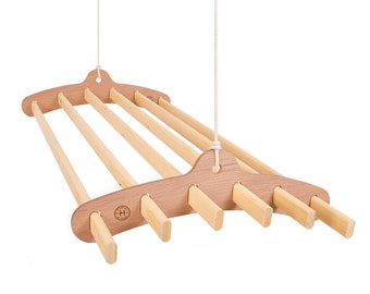 6 Lath Compact Wooden Hanging Clothes Drying Rack or Pot Rack - Ceiling Mounted Hanger Airer