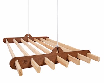 7 Lath Flat Wooden Hanging Clothes Drying Rack or Pot Rack - Ceiling Mounted Hanger Airer